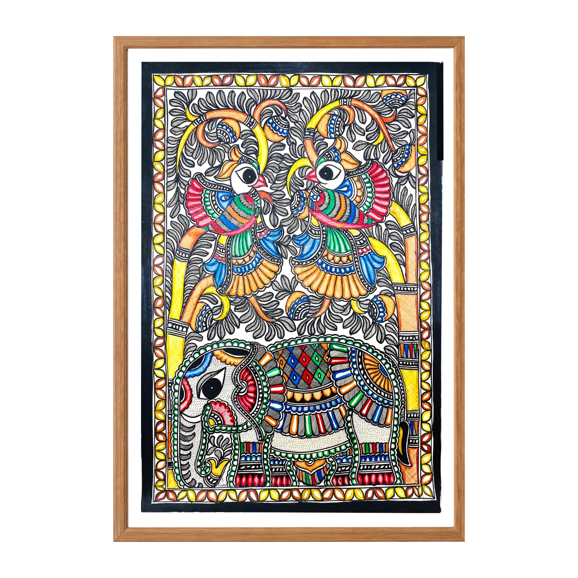 Madhubani painting Nature's Gift, handmade Mithila art wall decor, size 22 x 15 inch