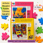 PAINTZSTORIES Artistic Wooden Puzzle Combo | 2 Sets (48 & 64 Pieces) | Educational Jigsaw Puzzle | Cognitive & Motor Skills Development | Birthday Gift for Kids | 4+ Years