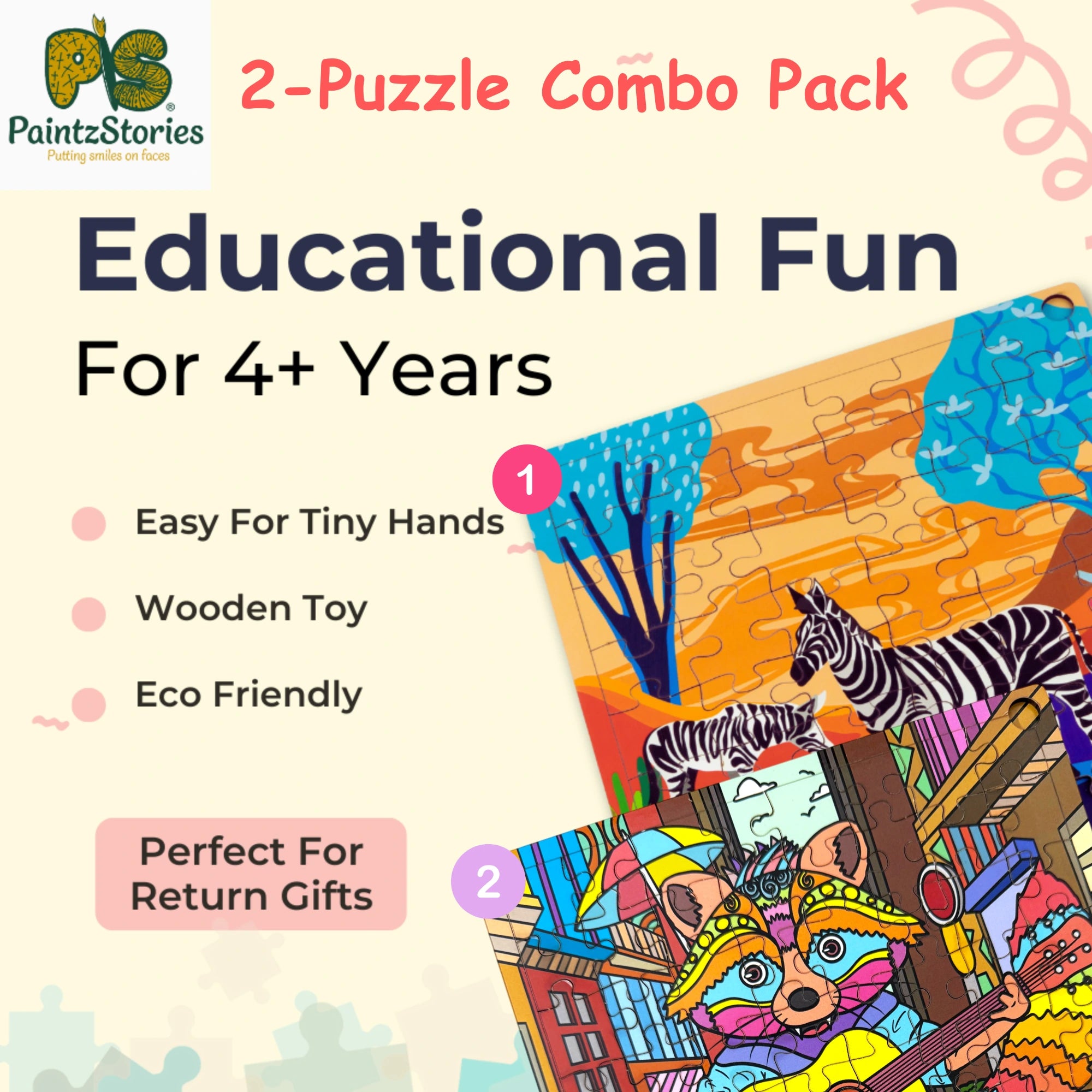 PAINTZSTORIES Artistic Wooden Puzzle Combo | 2 Sets (48 & 64 Pieces) | Educational Jigsaw Puzzle | Cognitive & Motor Skills Development | Birthday Gift for Kids | 4+ Years