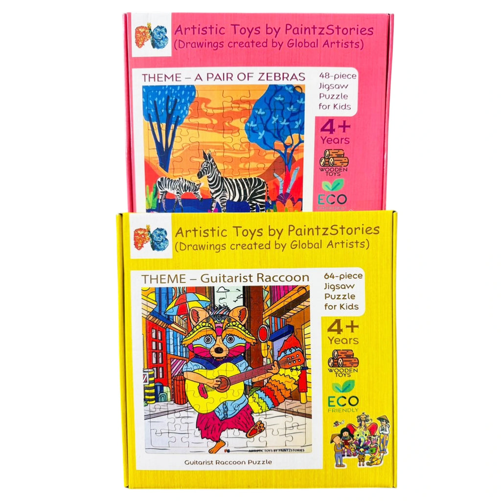 PAINTZSTORIES Artistic Wooden Puzzle Combo | 2 Sets (48 & 64 Pieces) | Educational Jigsaw Puzzle | Cognitive & Motor Skills Development | Birthday Gift for Kids | 4+ Years