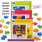 PAINTZSTORIES Artistic Wooden Puzzle Combo | 3 Sets (36, 48 & 64 Pieces) | Educational Jigsaw Puzzles | Cognitive & Motor Skills Development | Birthday Gift for Kids | 3+ Years