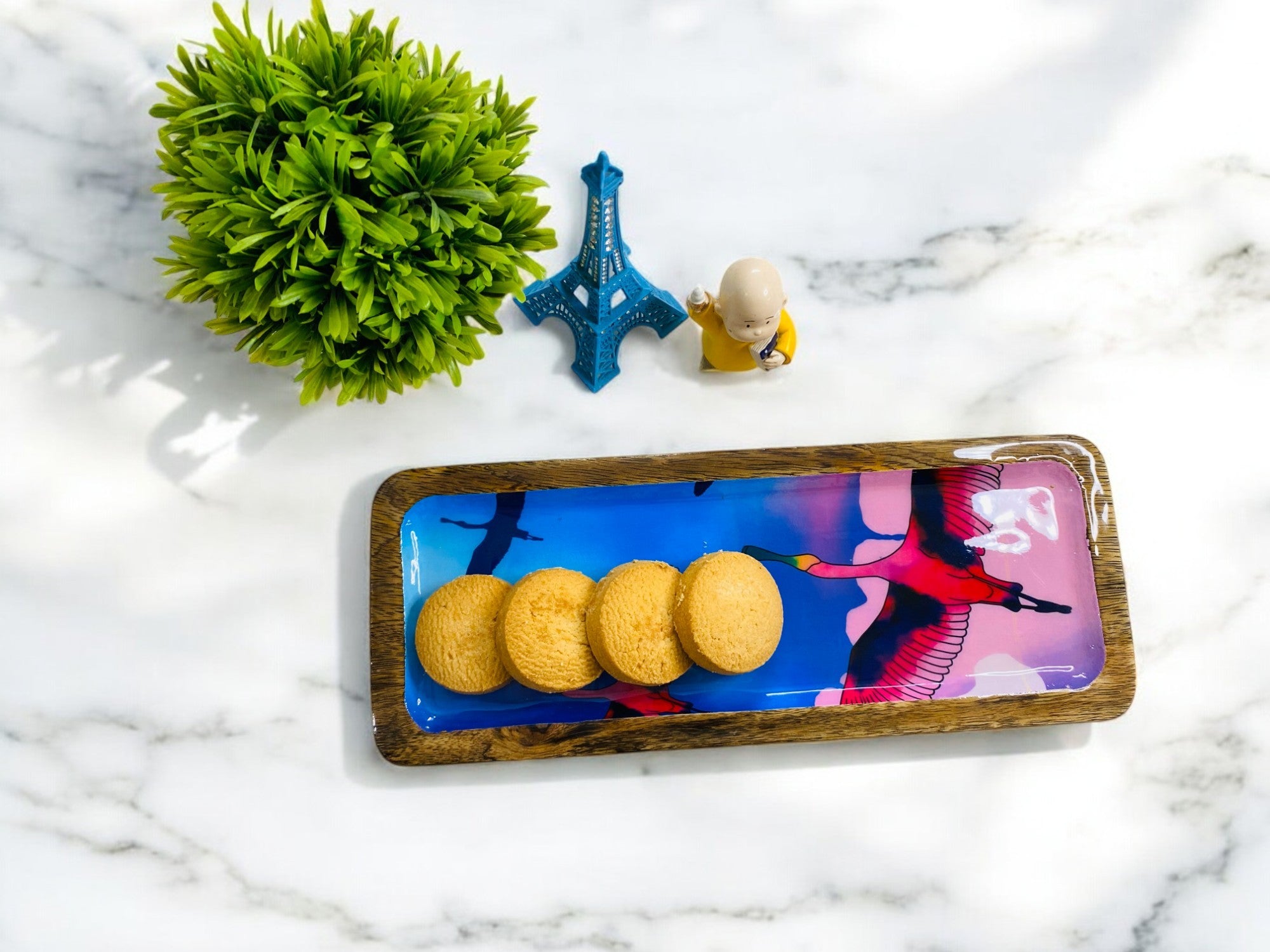 "Stunning birds in a colourful sky" Artistic Wooden Cutlery-Rectangular Platter I Serve ware I Handcrafted I Home Décor I Meena Print I Size-13*5 Inch