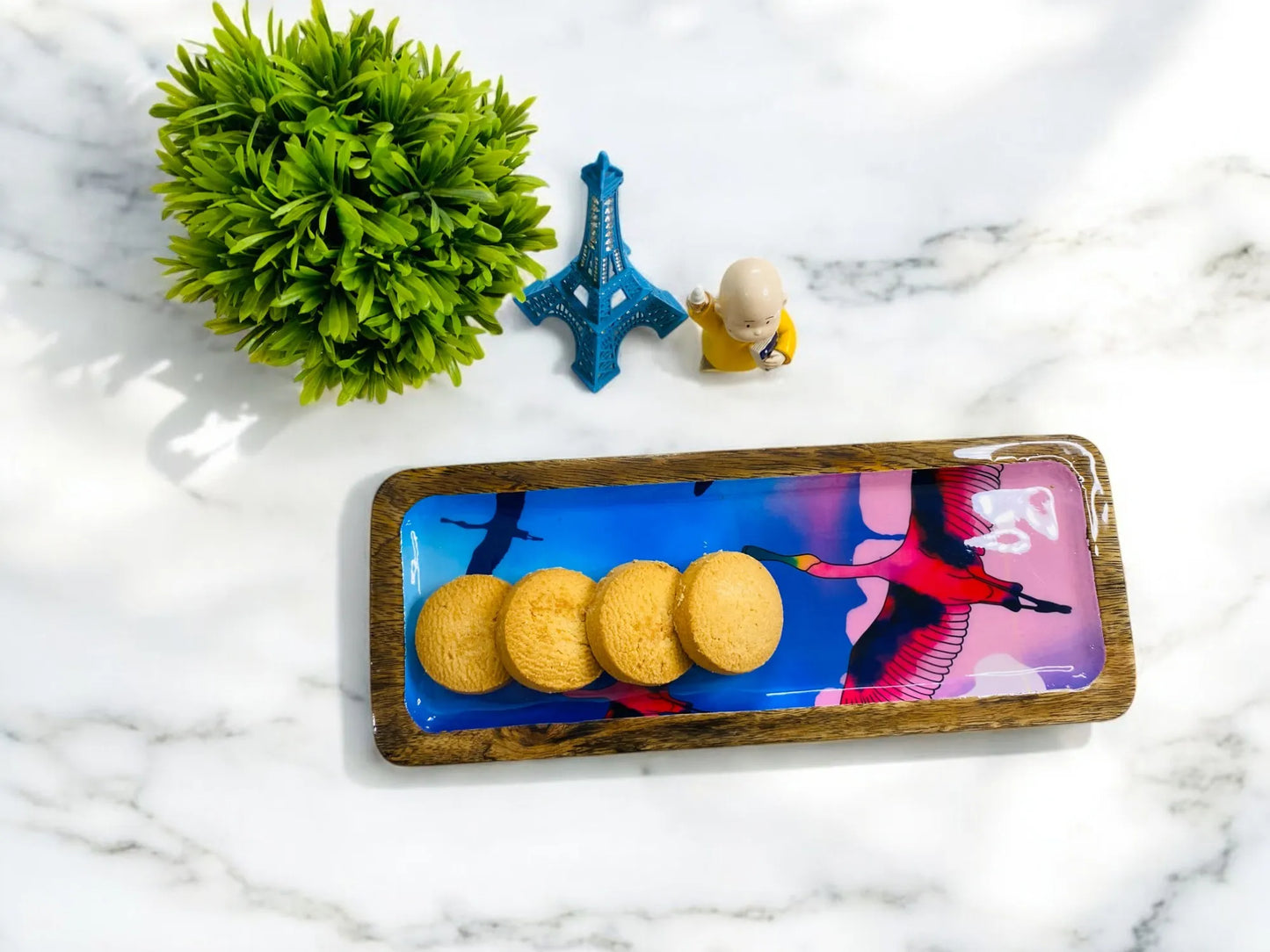 "Stunning birds in a colourful sky" Artistic Wooden Cutlery-Rectangular Platter I Serve ware I Handcrafted I Home Décor I Meena Print I Size-13*5 Inch
