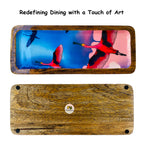 "Stunning birds in a colourful sky" Artistic Wooden Cutlery-Rectangular Platter I Serve ware I Handcrafted I Home Décor I Meena Print I Size-13*5 Inch