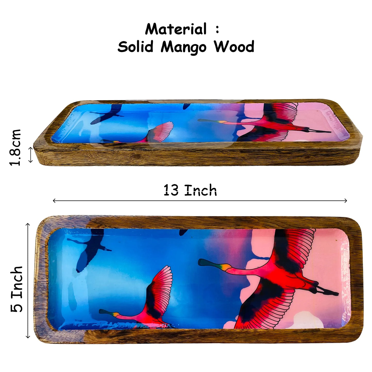"Stunning birds in a colourful sky" Artistic Wooden Cutlery-Rectangular Platter I Serve ware I Handcrafted I Home Décor I Meena Print I Size-13*5 Inch