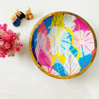 "Cycle of Seasons" Artistic Wooden Cutlery-Big Bowl with Serving Spoons I Dine ware I Living Room Décor I Meena Print I Decorative I Size-10*10*3 Inch