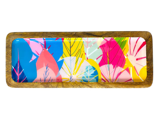 "Cycle of Seasons" Artistic Wooden Cutlery-Rectangular Platter I Serve ware I Handmade I Home Décor I Decorative I Meena Print I Size-13*5 Inch