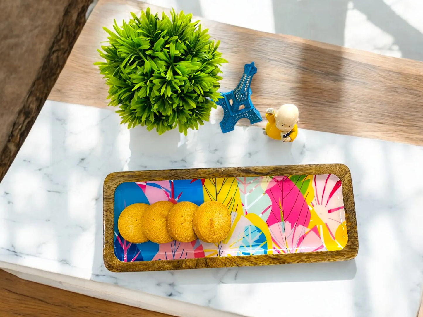"Cycle of Seasons" Artistic Wooden Cutlery-Rectangular Platter I Serve ware I Handmade I Home Décor I Decorative I Meena Print I Size-13*5 Inch