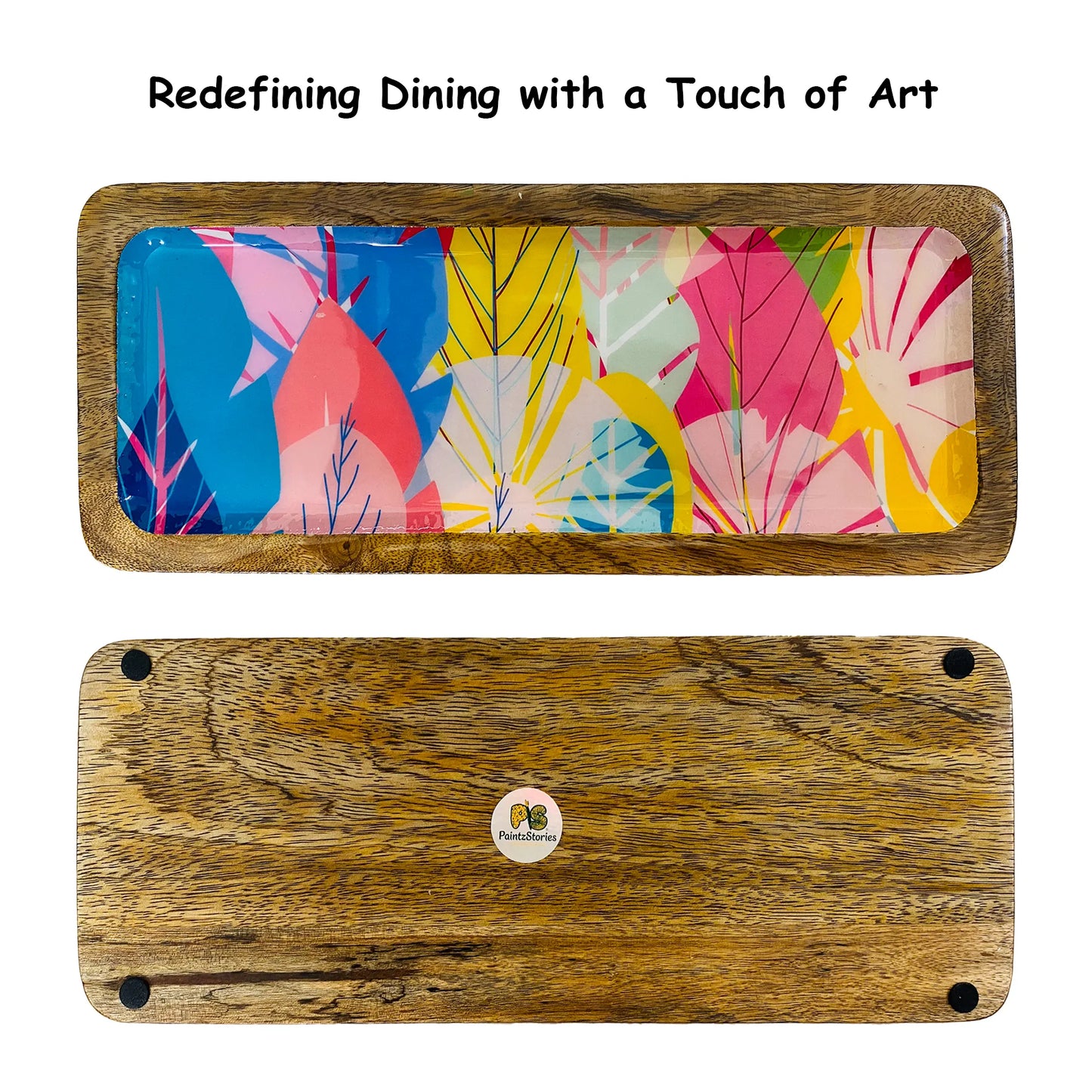 "Cycle of Seasons" Artistic Wooden Cutlery-Rectangular Platter I Serve ware I Handmade I Home Décor I Decorative I Meena Print I Size-13*5 Inch
