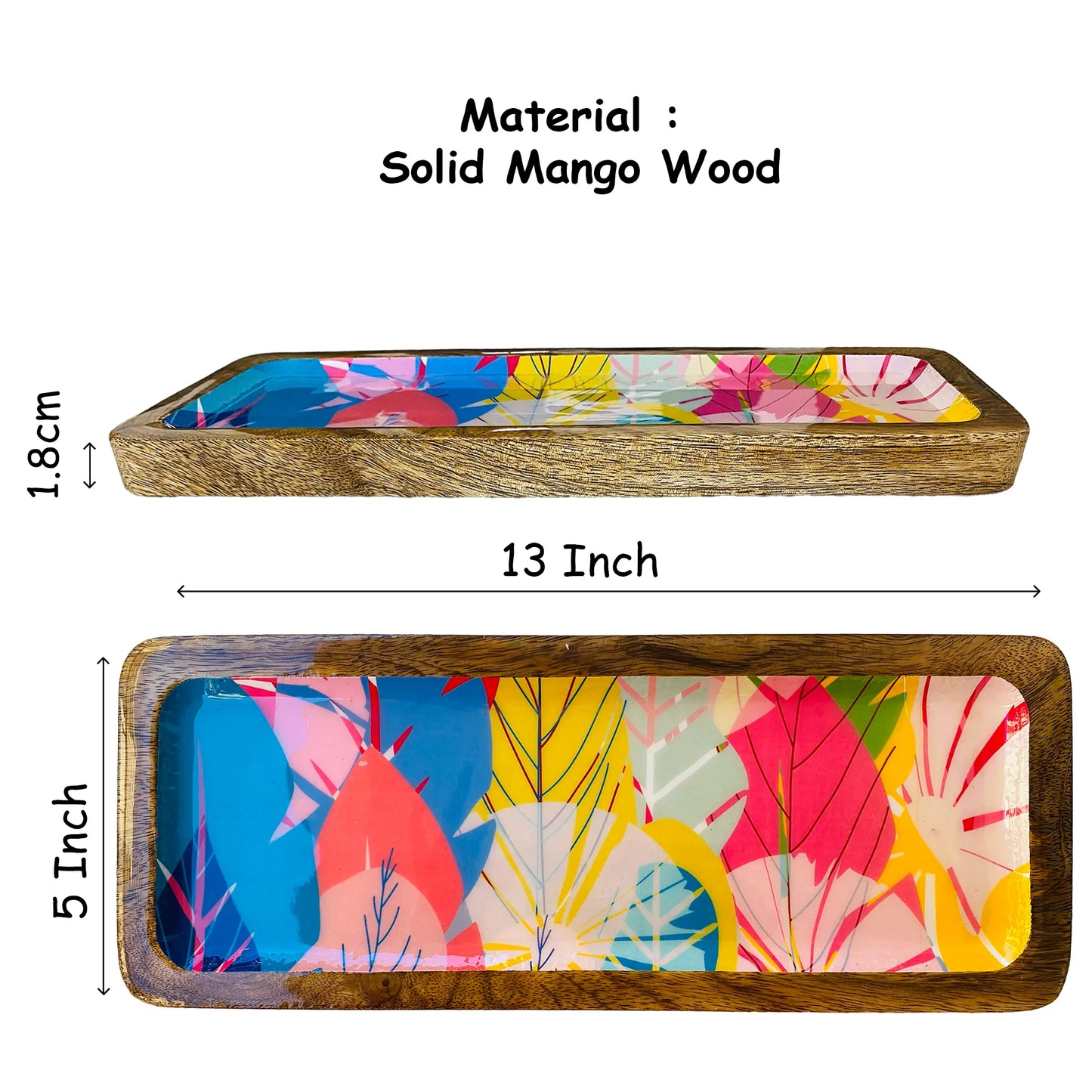 "Cycle of Seasons" Artistic Wooden Cutlery-Rectangular Platter I Serve ware I Handmade I Home Décor I Decorative I Meena Print I Size-13*5 Inch