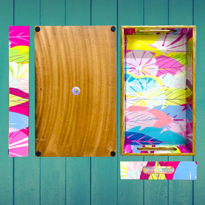 "Cycle of Seasons" Artistic Wooden Cutlery-Rectangular Trays (Set of 3) I Serve ware I Hand Crafted I Meena Print I Size-12*6*2,14*8*2 & 16*10*2 Inch