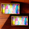 "Cycle of Seasons" Artistic Wooden Cutlery-Rectangular Tray- Set of 2 I Serve ware I Home Décor I Decorative I Meena I Size-12*6*2 & 14*8*2 Inch