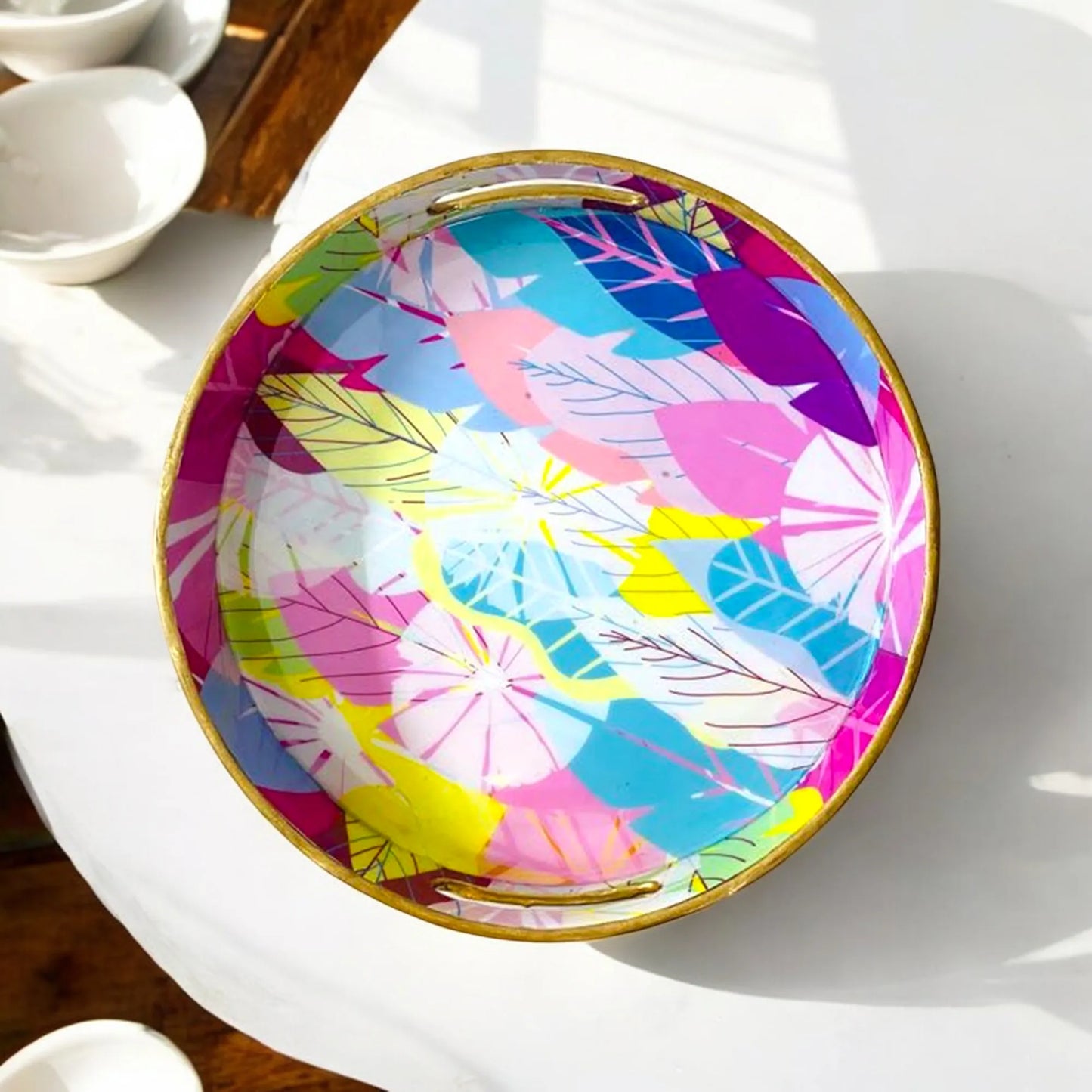 "Cycle of Seasons" Artistic Wooden Cutlery-Round Tray Large I Serve ware I Hand Crafted I Living Room Décor I Meena Print I Gift I Size-12*12*2 Inch