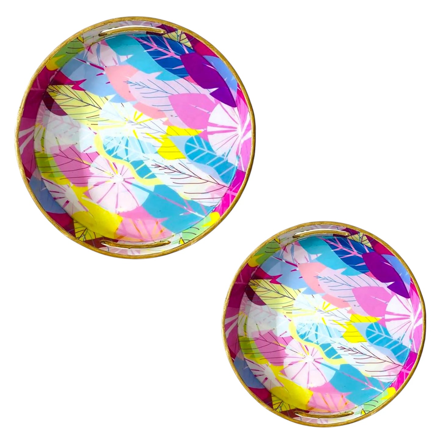 "Cycle of Seasons" Artistic Wooden Cutlery-Round Trays (Set of 2) I Serve ware I Handmade I Decorative I Meena Print I Size-10*10*2 & 12*12*2 Inch