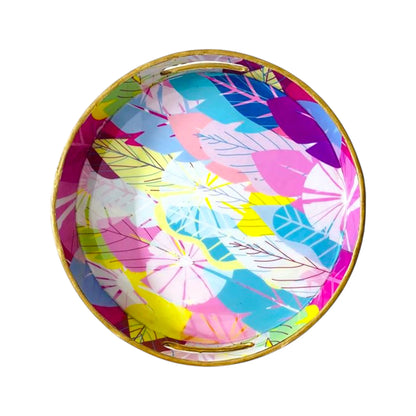 "Cycle of Seasons" Artistic Wooden Cutlery-Round Tray Small I Serve ware I Living Room Décor I Hand Crafted I Meena Print I Gift I Size-10*10*2 Inch