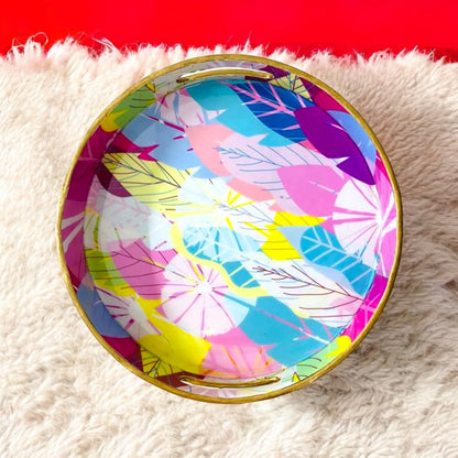 "Cycle of Seasons" Artistic Wooden Cutlery-Round Tray Small I Serve ware I Living Room Décor I Hand Crafted I Meena Print I Gift I Size-10*10*2 Inch