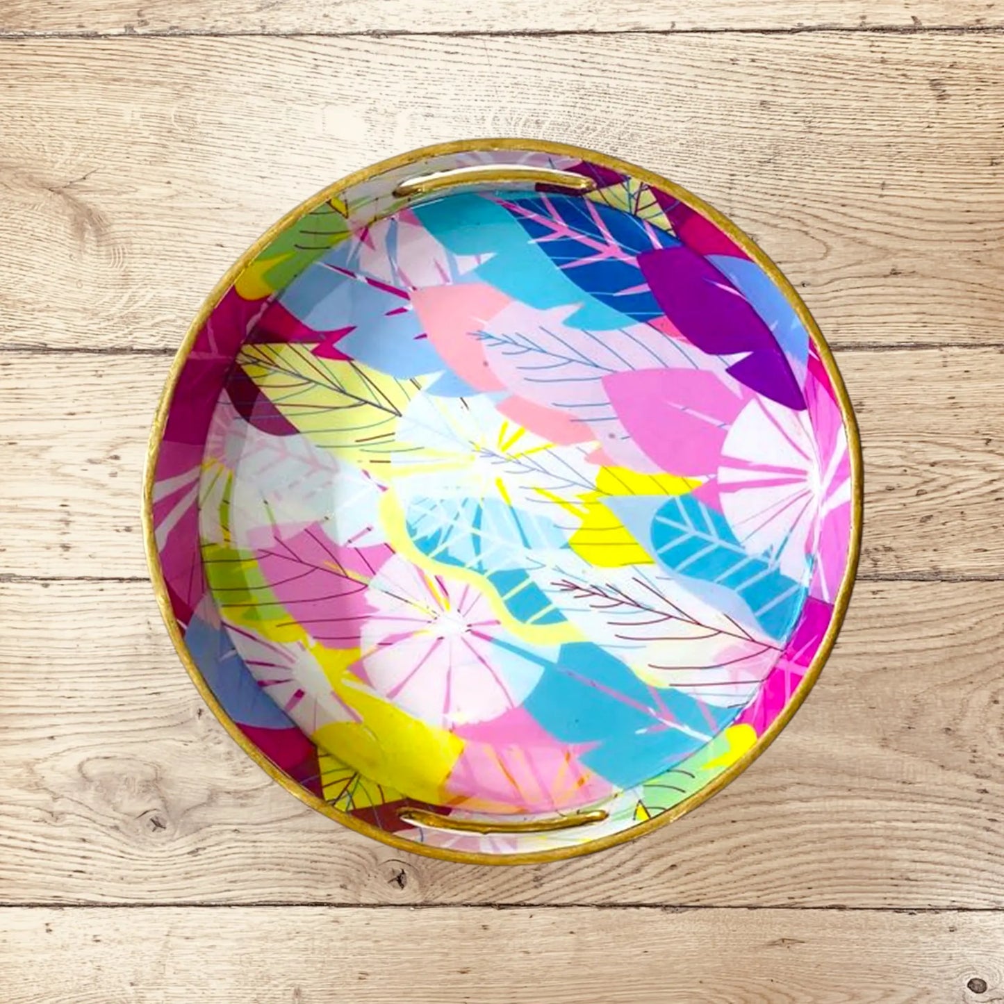 "Cycle of Seasons" Artistic Wooden Cutlery-Round Tray Small I Serve ware I Living Room Décor I Hand Crafted I Meena Print I Gift I Size-10*10*2 Inch