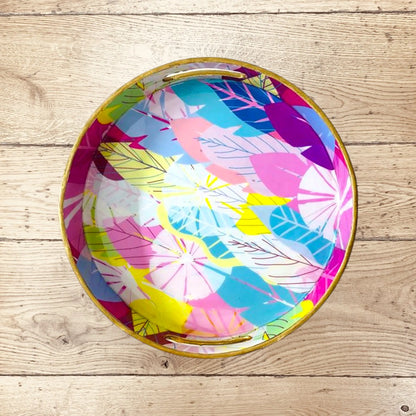 "Cycle of Seasons" Artistic Wooden Cutlery-Round Tray Small I Serve ware I Living Room Décor I Hand Crafted I Meena Print I Gift I Size-10*10*2 Inch