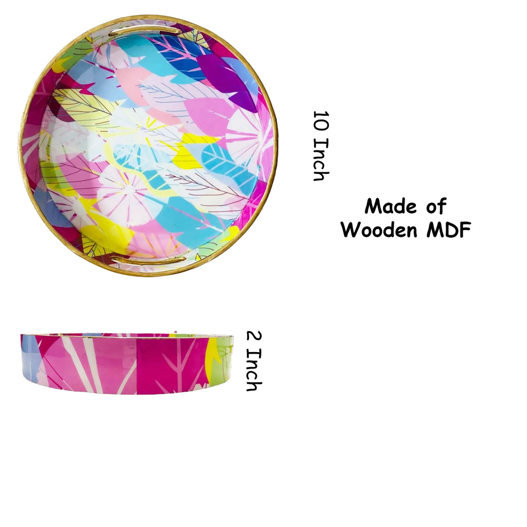 "Cycle of Seasons" Artistic Wooden Cutlery-Round Tray Small I Serve ware I Living Room Décor I Hand Crafted I Meena Print I Gift I Size-10*10*2 Inch