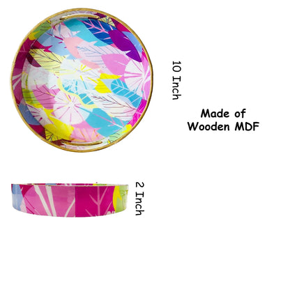 "Cycle of Seasons" Artistic Wooden Cutlery-Round Tray Small I Serve ware I Living Room Décor I Hand Crafted I Meena Print I Gift I Size-10*10*2 Inch