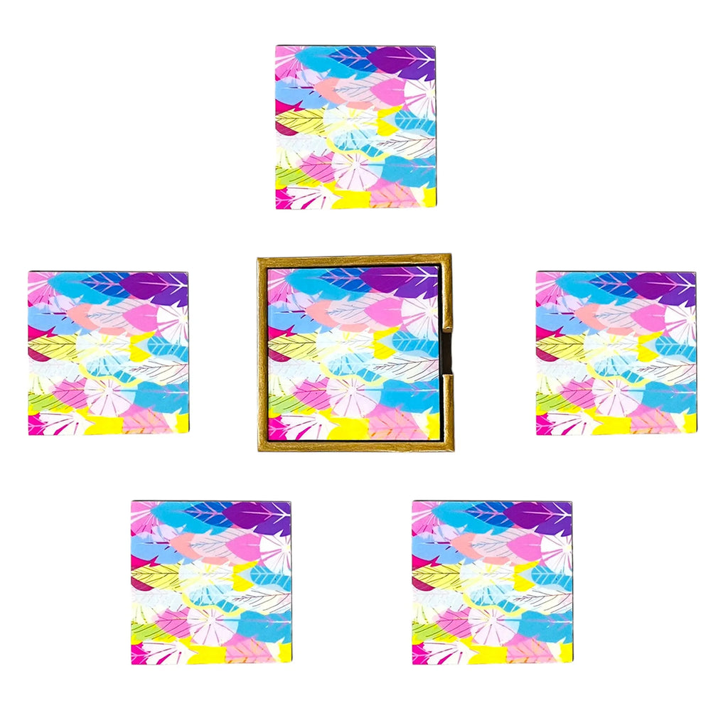 "Cycle of Seasons" Artistic Wooden Cutlery - Wooden Tea Coaster I Table ware I Hand Crafted I Home Décor I Decorative I Meena Print I Size- 4*4 Inch