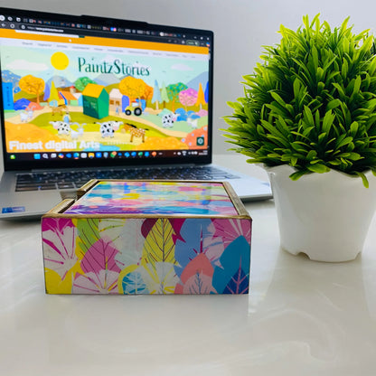 "Cycle of Seasons" Artistic Wooden Cutlery - Wooden Tea Coaster I Table ware I Hand Crafted I Home Décor I Decorative I Meena Print I Size- 4*4 Inch