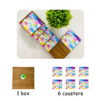 "Cycle of Seasons" Artistic Wooden Cutlery - Wooden Tea Coaster I Table ware I Hand Crafted I Home Décor I Decorative I Meena Print I Size- 4*4 Inch