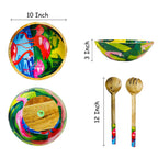 "Flamingo Elegance" Artistic Wooden Cutlery - Big Bowl with Serving Spoons I Dine ware I Hand Crafted I Living Room Décor I Gift I Size-10*10*3 Inch