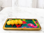 "Flamingo Elegance" Artistic Wooden Cutlery-Rectangular Platter I Serve ware I Hand Crafted I Living Room Décor I Meena Print I Size-13*5 Inch