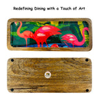 "Flamingo Elegance" Artistic Wooden Cutlery-Rectangular Platter I Serve ware I Hand Crafted I Living Room Décor I Meena Print I Size-13*5 Inch