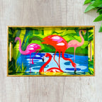 "Flamingo Elegance" Artistic Wooden Cutlery-Rectangular Tray- Large I Serve ware I Hand Crafted I Decorative I Meena Print I Gift I Size-16*10*2 Inch