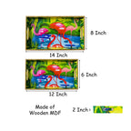 "Flamingo Elegance" Artistic Wooden Cutlery-Rectangular Tray- Set of 2 I Serve ware I Hand Crafted I Decorative I Gift I Size-12*6*2 & 14*8*2 Inch