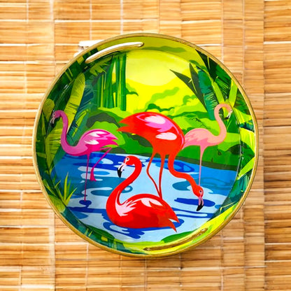 "Flamingo Elegance" Artistic Wooden Cutlery-Round Tray Small I Serve ware I Hand Crafted I Decorative I Meena Print I Gift Item I Size-10*10*2 Inch