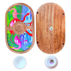 "Flamingo Elegance" Artistic Wooden Cutlery-Round Platter with Ceramic Bowl I Dine ware I Hand Crafted I Home Décor I Meena Print I Size-14*8 Inch