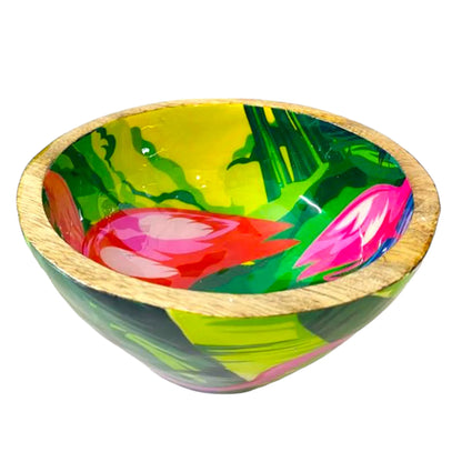 "Flamingo Elegance" Artistic Wooden Cutlery - Small Bowl I Serve ware I Hand Crafted I Living Room Décor I Decorative I Meena Print I Size-6*6*3 Inch