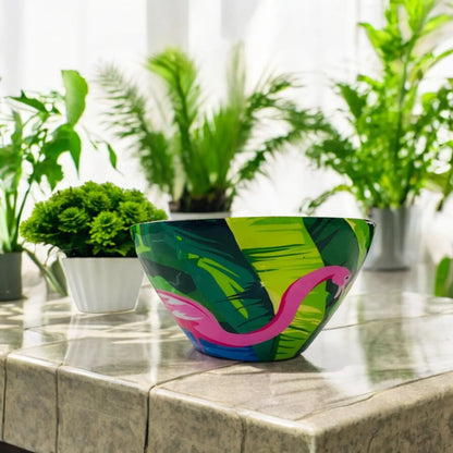 "Flamingo Elegance" Artistic Wooden Cutlery - Small Bowl I Serve ware I Hand Crafted I Living Room Décor I Decorative I Meena Print I Size-6*6*3 Inch