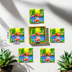 "Flamingo Elegance" Artistic Wooden Cutlery-Wooden Tea Coaster I Table ware I Hand Crafted I Living Room Décor I Meena Print I Size- 4*4 Inch