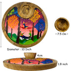 "Tree Serenade" Artistic Wooden Cutlery-Circular Platter with Wooden Bowl I Table ware I Hand Crafted I Decorative I Meena Print I Size-10*10 Inch
