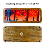 "Tree Serenade" Artistic Wooden Cutlery - Rectangular Platter I Serve ware I Hand Crafted I Home décor I Decorative I Meena Print I Size-13*5 Inch