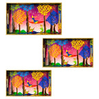 "Tree Serenade" Artistic Wooden Cutlery-Rectangular Trays (Set of 3) I Serve ware I Handmade I Decorative I Meena I Size-12*6*2,14*8*2 & 16*10*2 Inch