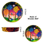 "Tree Serenade" Artistic Wooden Cutlery-Round Trays (Set of 2) I Serve ware I Hand Crafted I Decorative I Meena Print I Size-10*10*2 & 12*12*2 Inch