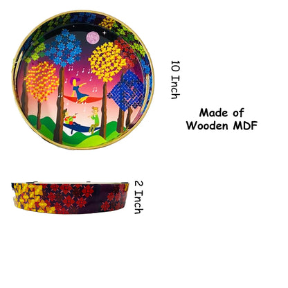 "Tree Serenade" Artistic Wooden Cutlery-Round Tray Small I Serve ware I Hand Crafted I Living Room Décor I Gift Item I Meena Print I Size-10*10*2 Inch