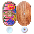 "Tree Serenade" Artistic Wooden Cutlery-Round Platter with Ceramic Bowl I Dine ware I Hand Crafted I Living Room Décor I Meena Print I Size-14*8 Inch