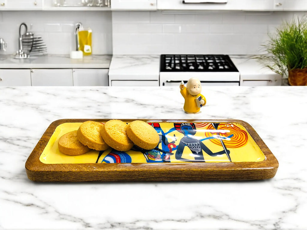 "Egyptian Priestess and Warriors" Artistic Wooden Cutlery-Rectangular Platter I Serve ware I Hand Crafted I Decorative I Meena Print I Size-13*5 Inch