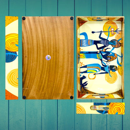 "Egyptian Priestess and Warriors" Artistic Wooden Cutlery-Rectangular Trays (Set of 3) I Serve ware I Handmade I Size-12*6*2,14*8*2 & 16*10*2 Inch