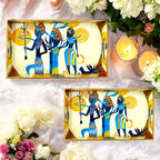 "Egyptian Priestess and Warriors" Artistic Wooden Cutlery-Rectangular Tray- Set of 2 I Serve ware I Handmade I Meena Print I Size-12*6*2 & 14*8*2 Inch