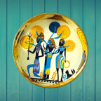 "Egyptian Priestess and Warriors" Artistic Wooden Cutlery-Round Tray Large I Serve ware I Hand Crafted I Decorative I Meena Print I Size-12*12*2 Inch