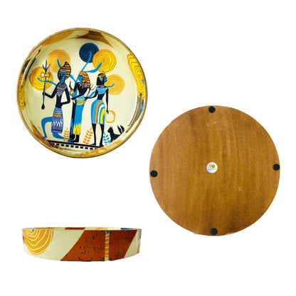 "Egyptian Priestess and Warriors" Artistic Wooden Cutlery-Round Tray Large I Serve ware I Hand Crafted I Decorative I Meena Print I Size-12*12*2 Inch
