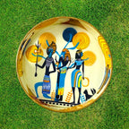 "Egyptian Priestess and Warriors" Artistic Wooden Cutlery-Round Tray Small I Serve ware I Hand Crafted I Decorative I Meena Print I Size-10*10*2 Inch