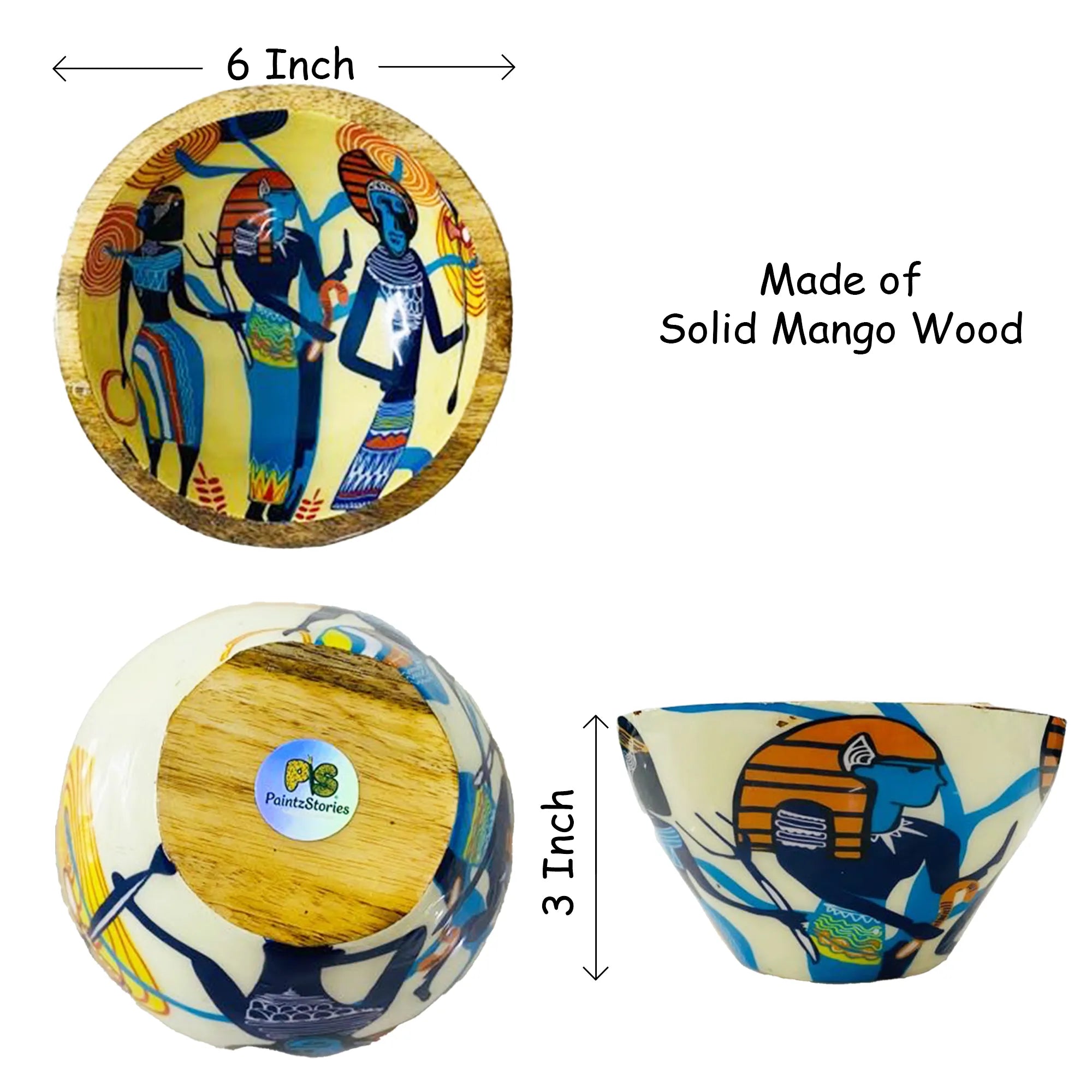 "Egyptian Priestess and Warriors" Artistic Wooden Cutlery - Small Bowl I Serve ware I Hand Crafted I Home Decor I Meena Print I Size-6*6*3 Inch